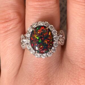 SZ 7 Bomb Party UNICORN Sterling 2424 Ring Black Fire Opal